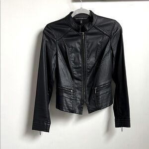 White House Black Market Sleek Black Coated Denim Moto Jacket